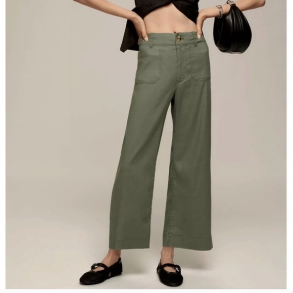 Maeve Pants - Anthropologie MAEVE The Colette Green Wide Leg Cropped Hi Rise Pants 28 Petite